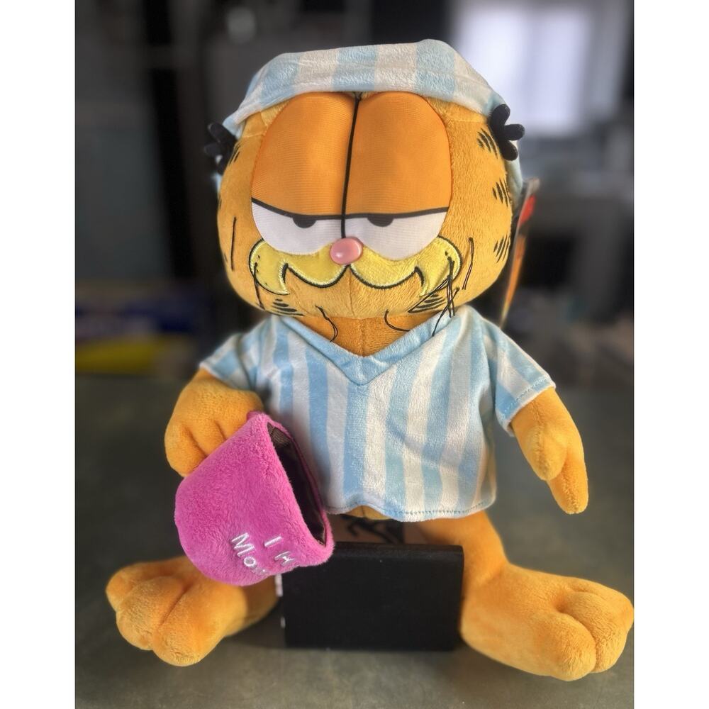 NEW Kidrobot Grouchy Garfield 13-inch Medium Plush w/ Pink Coffee Mug Pajamas